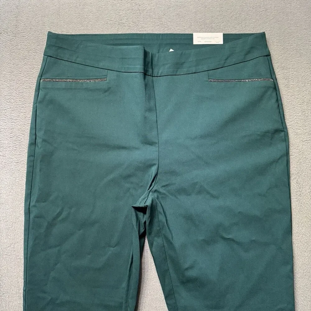 Chicos Womens 3R US 16R Brigitte Slim Ankle Pants Green So Slimming Bead Detail